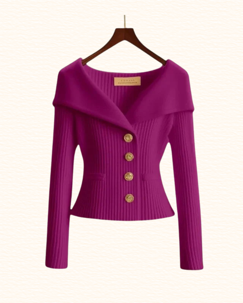 Cardigan Court Pour Femme | Col Large Et Boutons Dorés