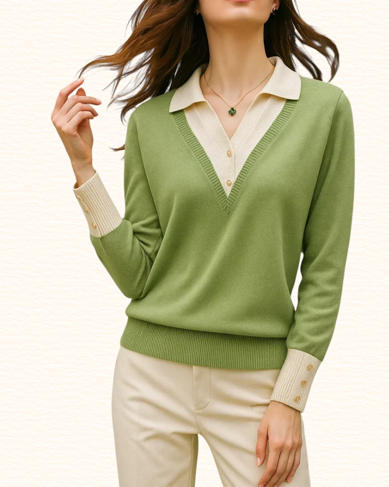 Pull À Col Chemise Pour Femme | Effet Superposé