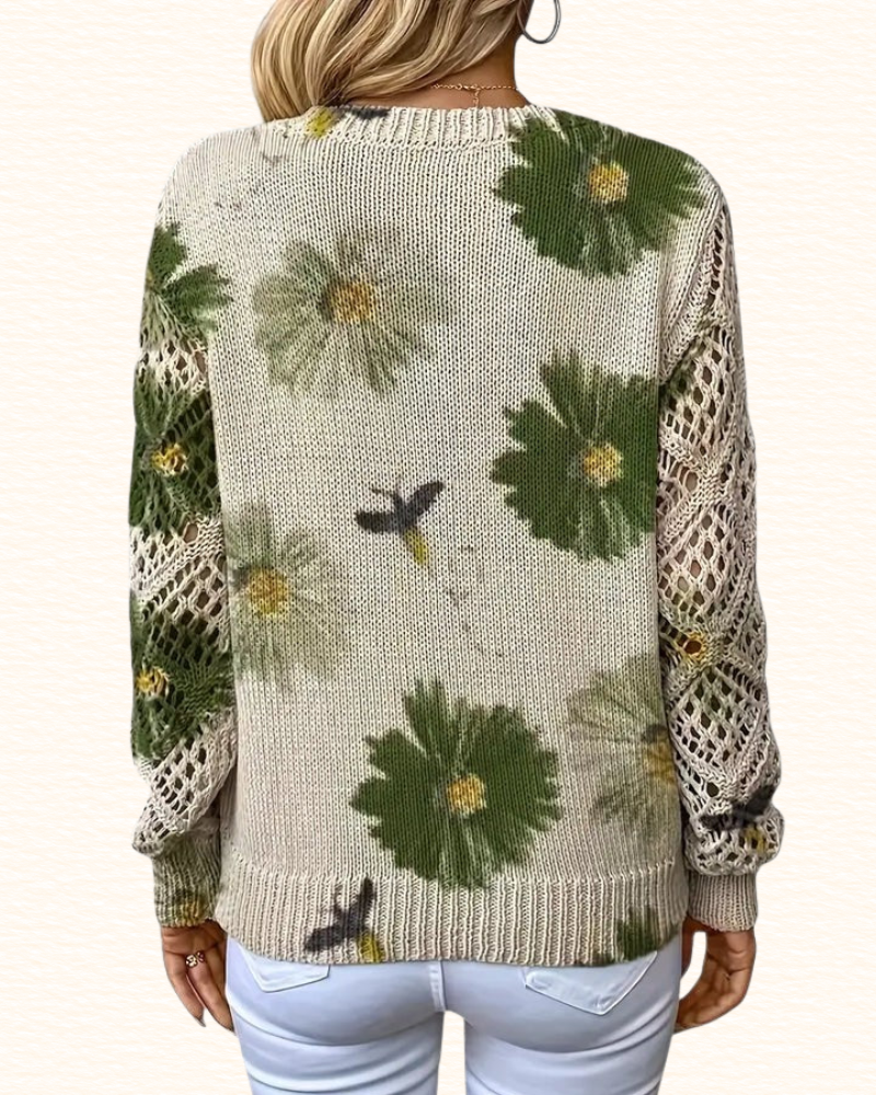 Pull Fleuri Pour Femme | Col V Et Manches Ajourées