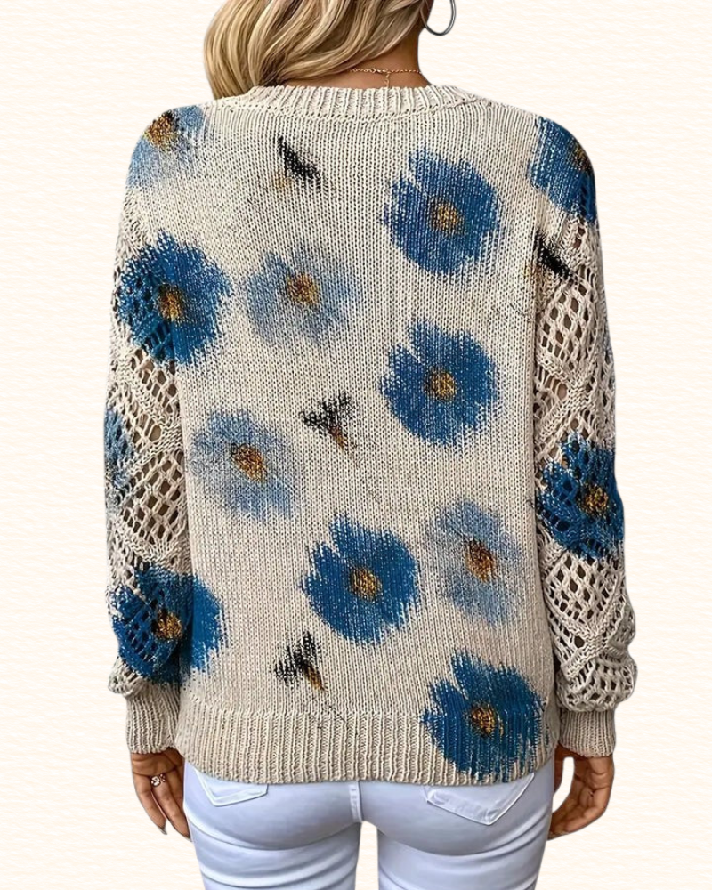 Pull Fleuri Pour Femme | Col V Et Manches Ajourées