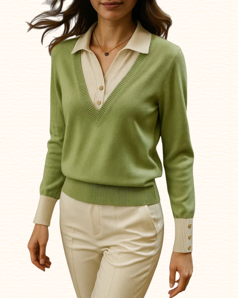 Pull À Col Chemise Pour Femme | Effet Superposé
