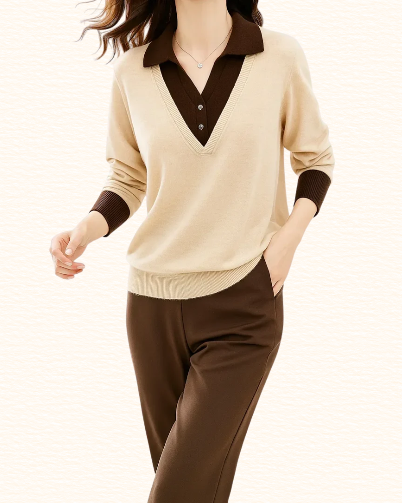 Pull À Col Chemise Pour Femme | Effet Superposé