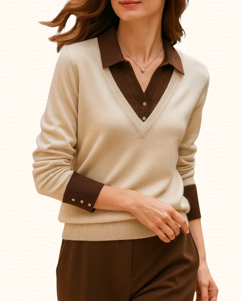 Pull À Col Chemise Pour Femme | Effet Superposé