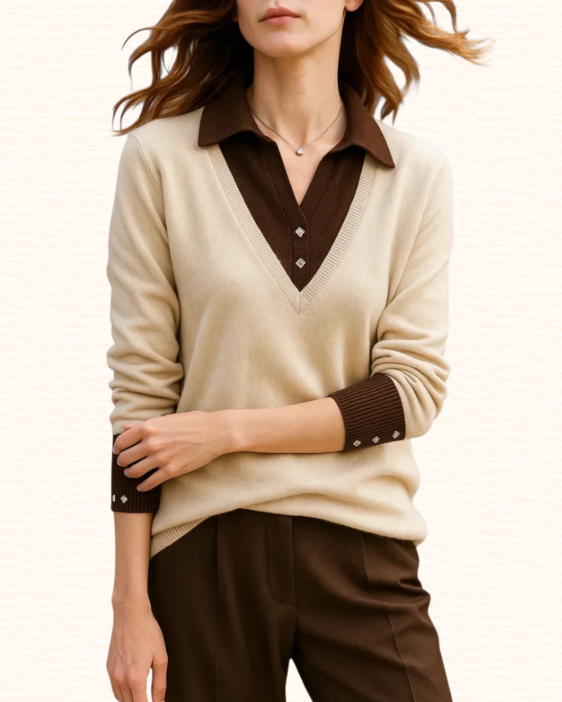 Pull À Col Chemise Pour Femme | Effet Superposé