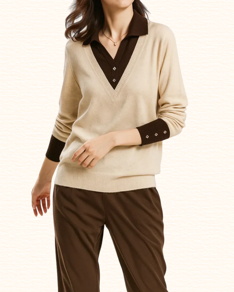 Pull À Col Chemise Pour Femme | Effet Superposé