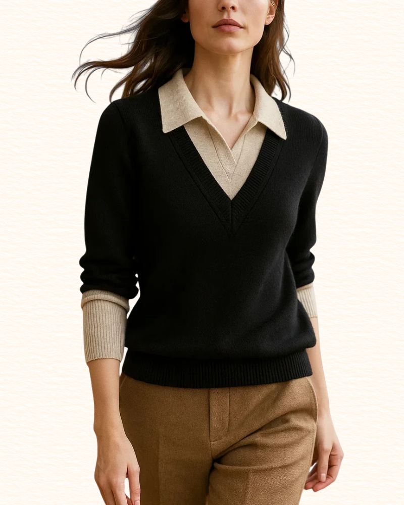 Pull À Col Chemise Pour Femme | Effet Superposé