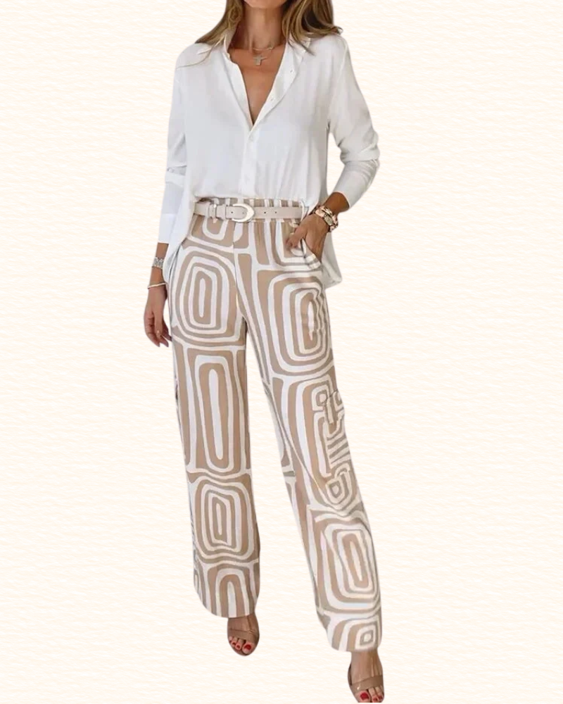 Ensemble Avec Ceinture Pour Femme | Chemisier Et Pantalon Imprimé