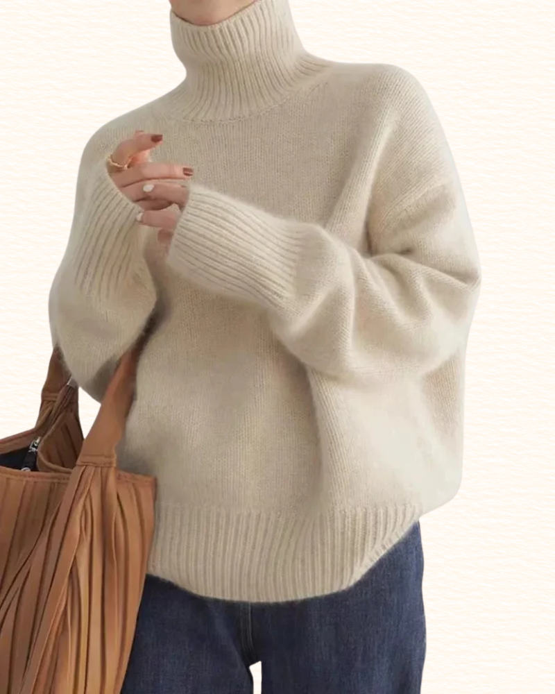 Pull Uni À Col Montant Pour Femme | Finitions Côtelées