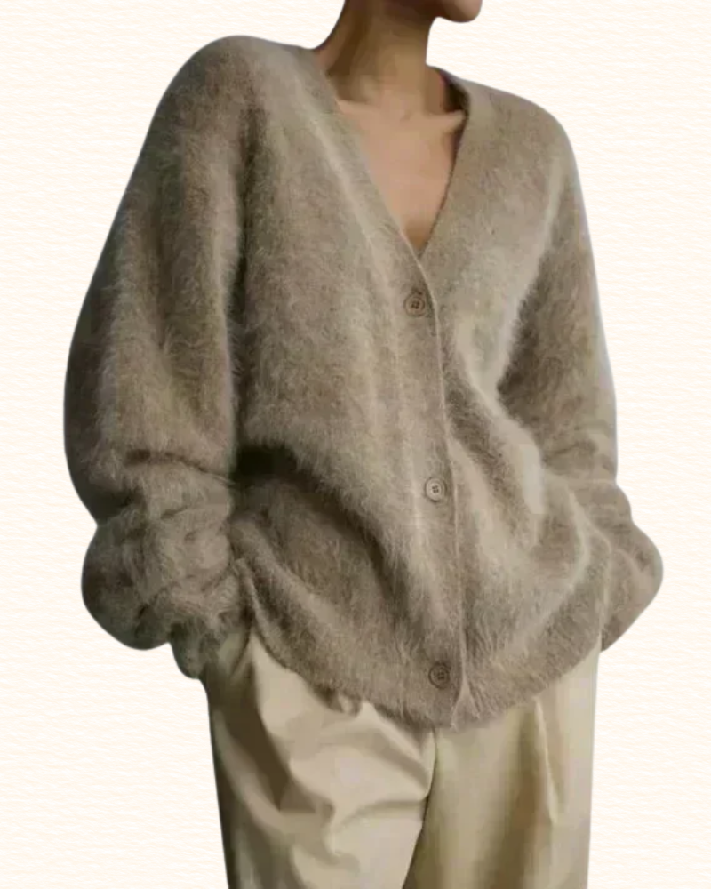 Cardigan Ample Pour Femme | Col V Et Aspect Duveteux