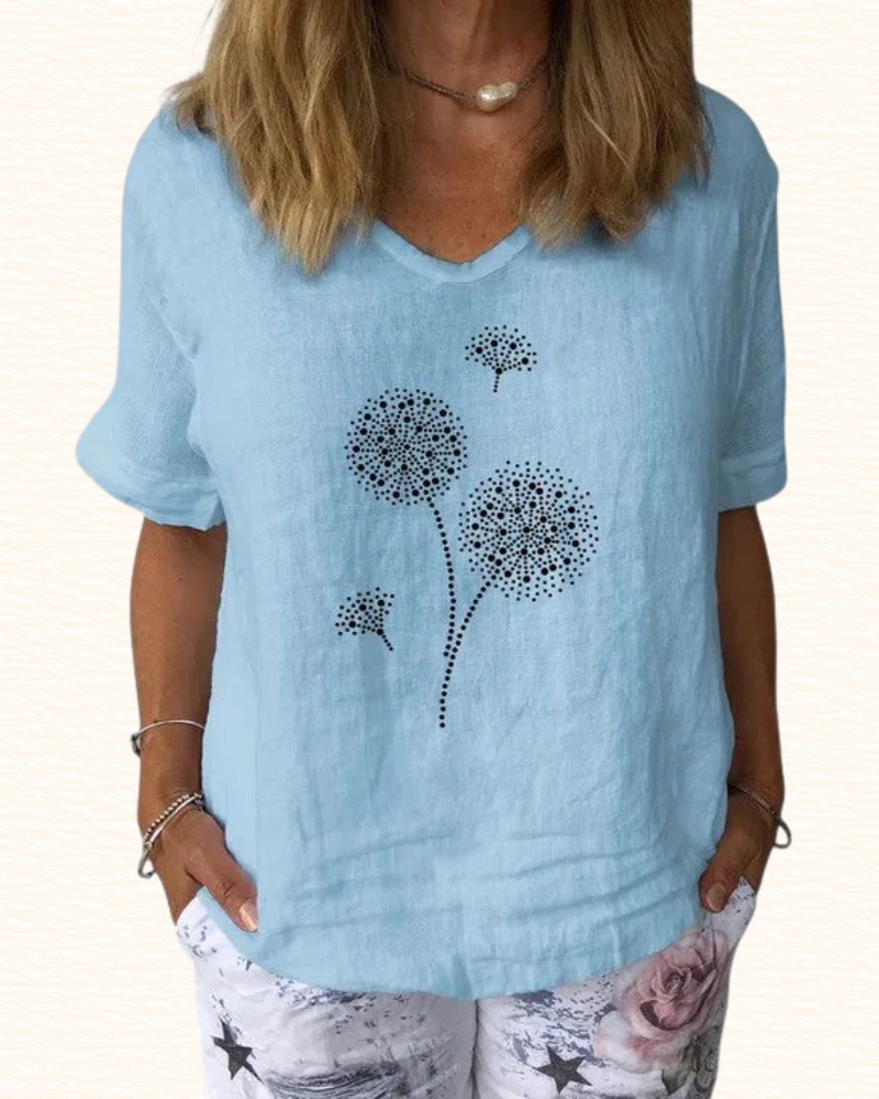 Blouse À Motifs De Pissenlits Pour Femme | Col Rond