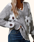 Pull À Motifs De Marguerites Pour Femme | Col V