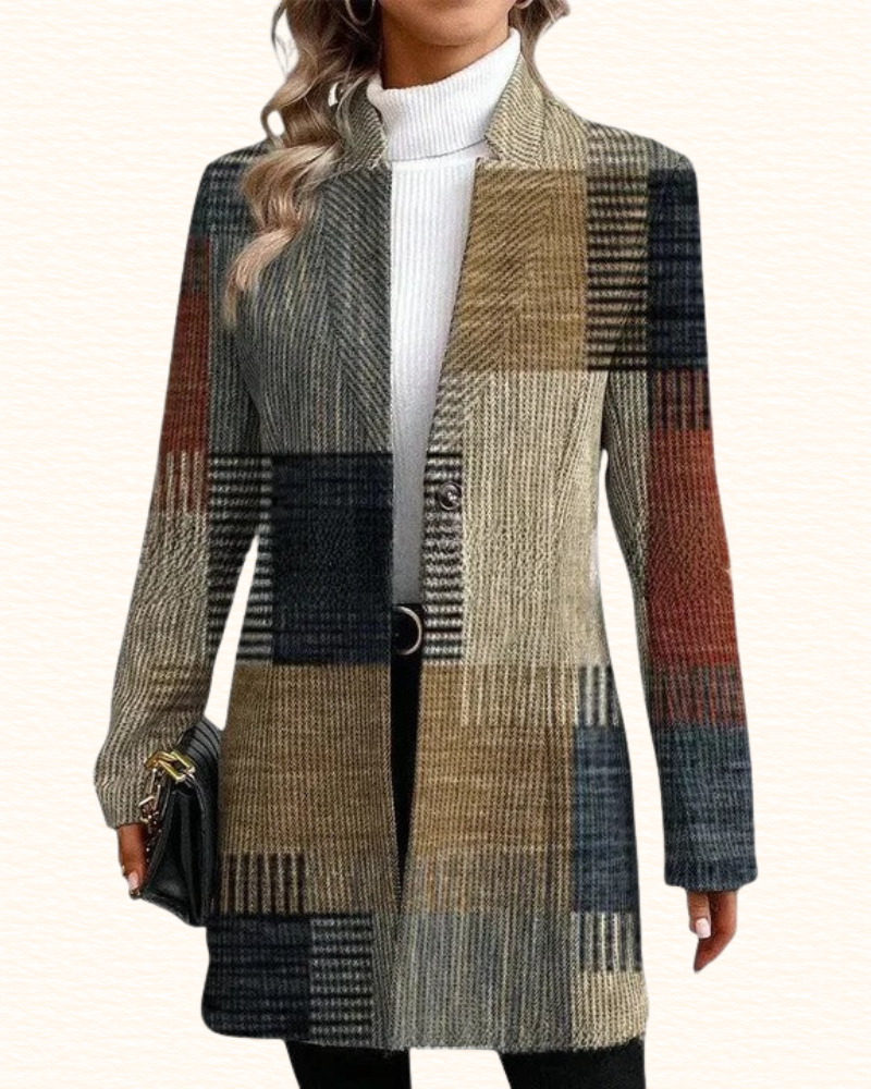 Blazer Long À Carreaux Pour Femme | Effet Patchwork