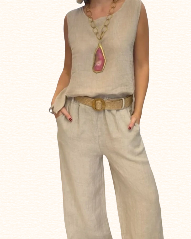 Ensemble Sans Manches Pour Femme | Col V Et Pantalon Large