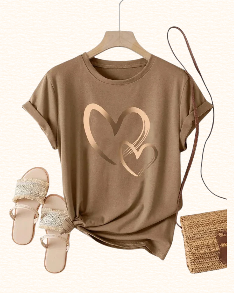 T-Shirt À Double Cœur Pour Femme | Col Rond