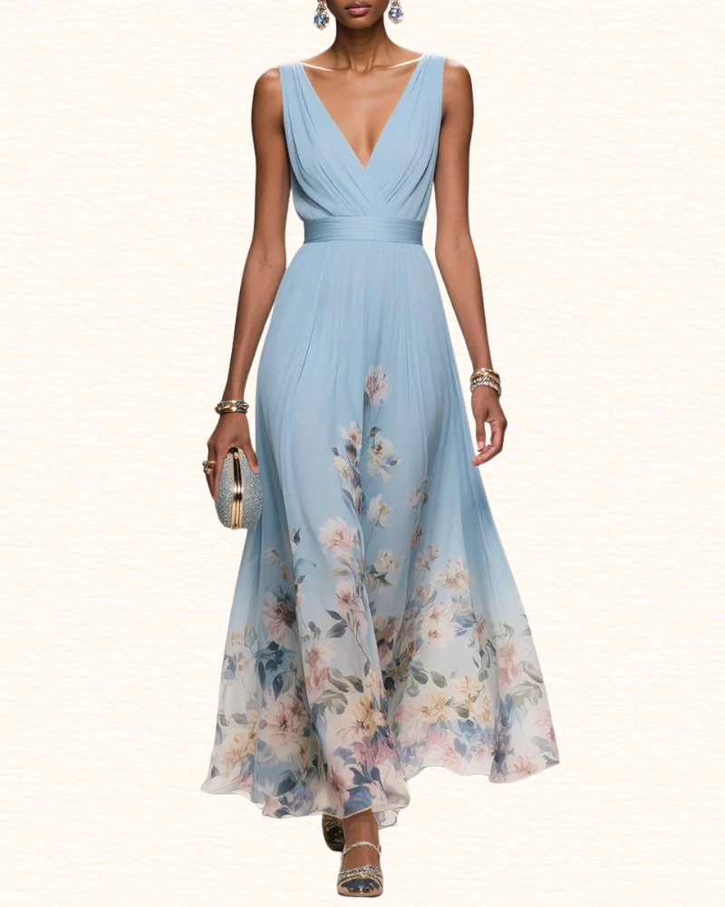 Robe Fleurie À Col V Pour Femme | Midi