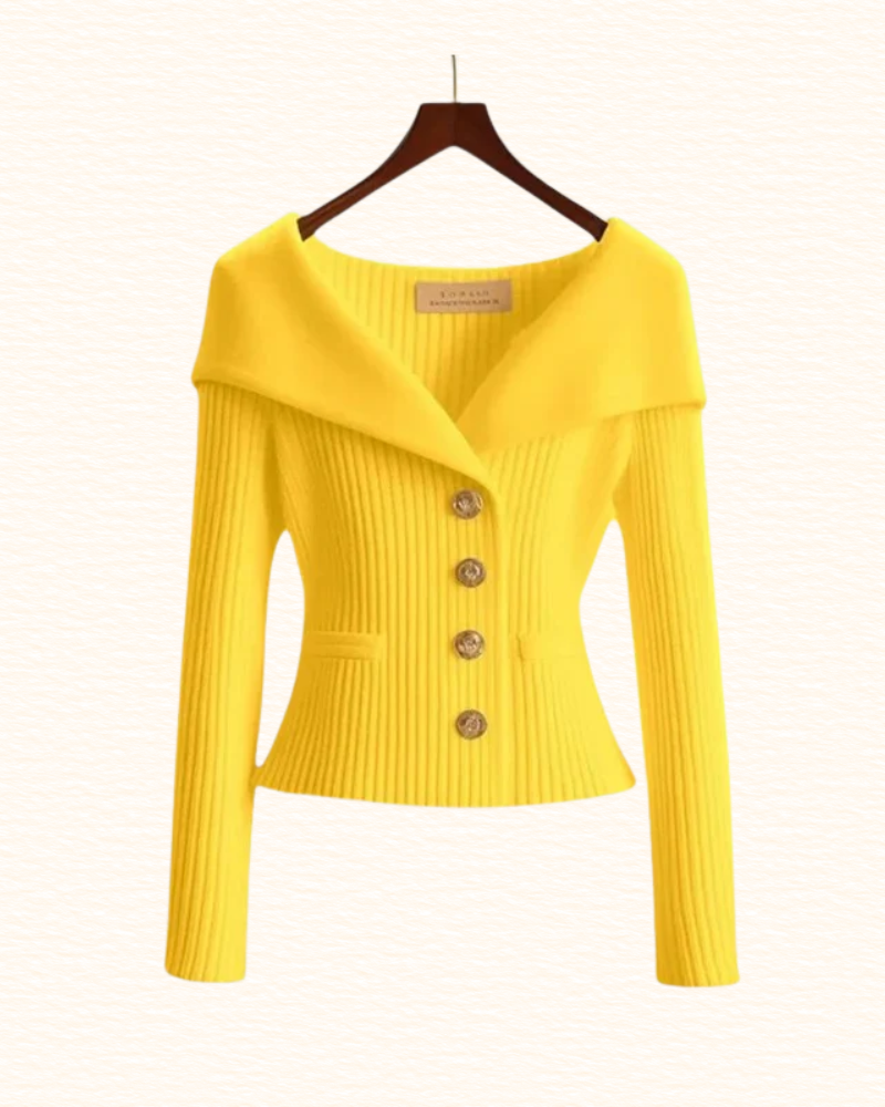 Cardigan Court Pour Femme | Col Large Et Boutons Dorés