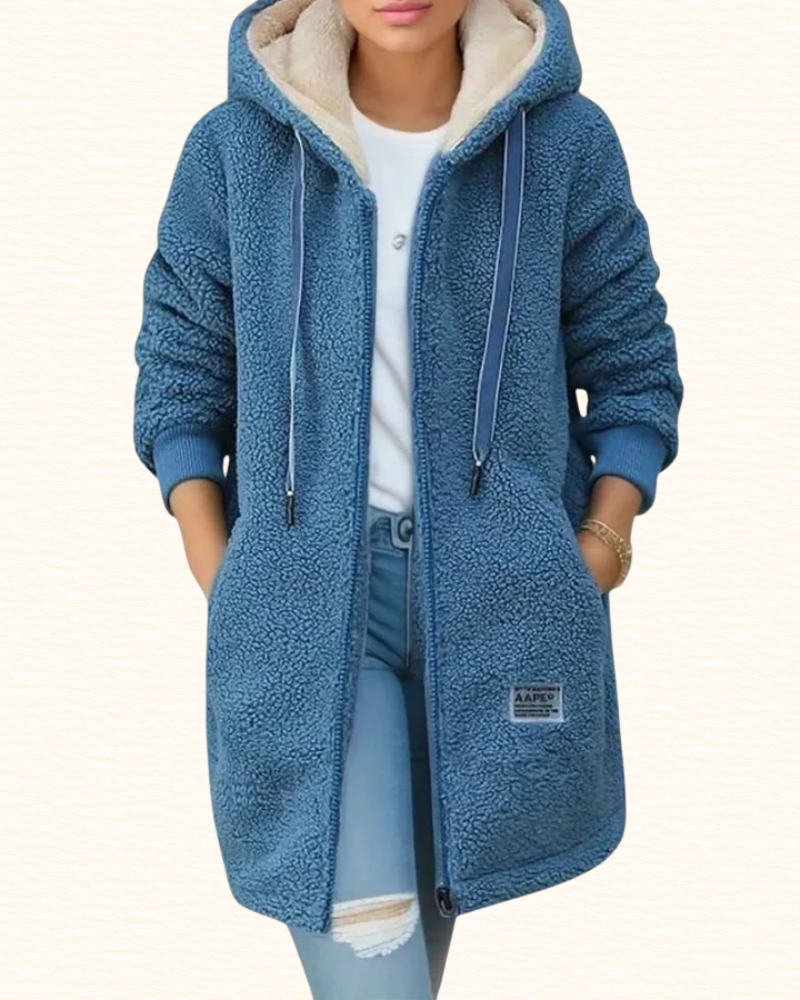 Veste Longue À Capuche Pour Femme | Texture Bouclée