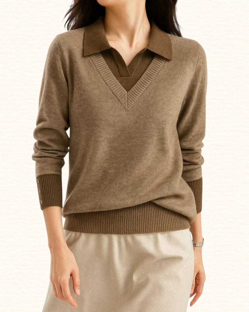 Pull À Col Chemise Pour Femme | Effet Superposé