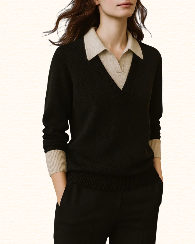Pull À Col Chemise Pour Femme | Effet Superposé