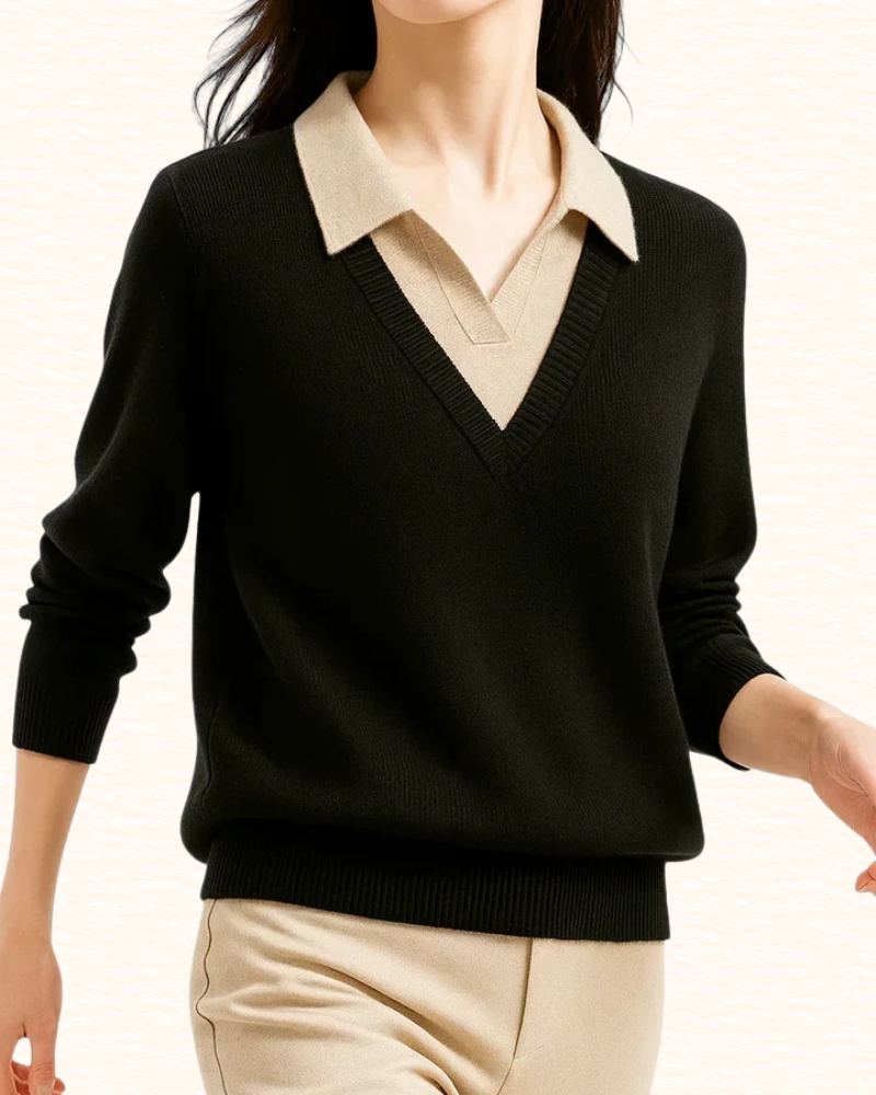 Pull À Col Chemise Pour Femme | Effet Superposé