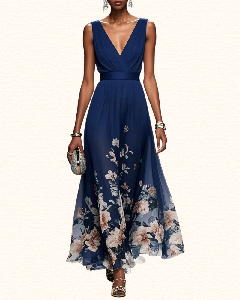 Robe Fleurie À Col V Pour Femme | Midi