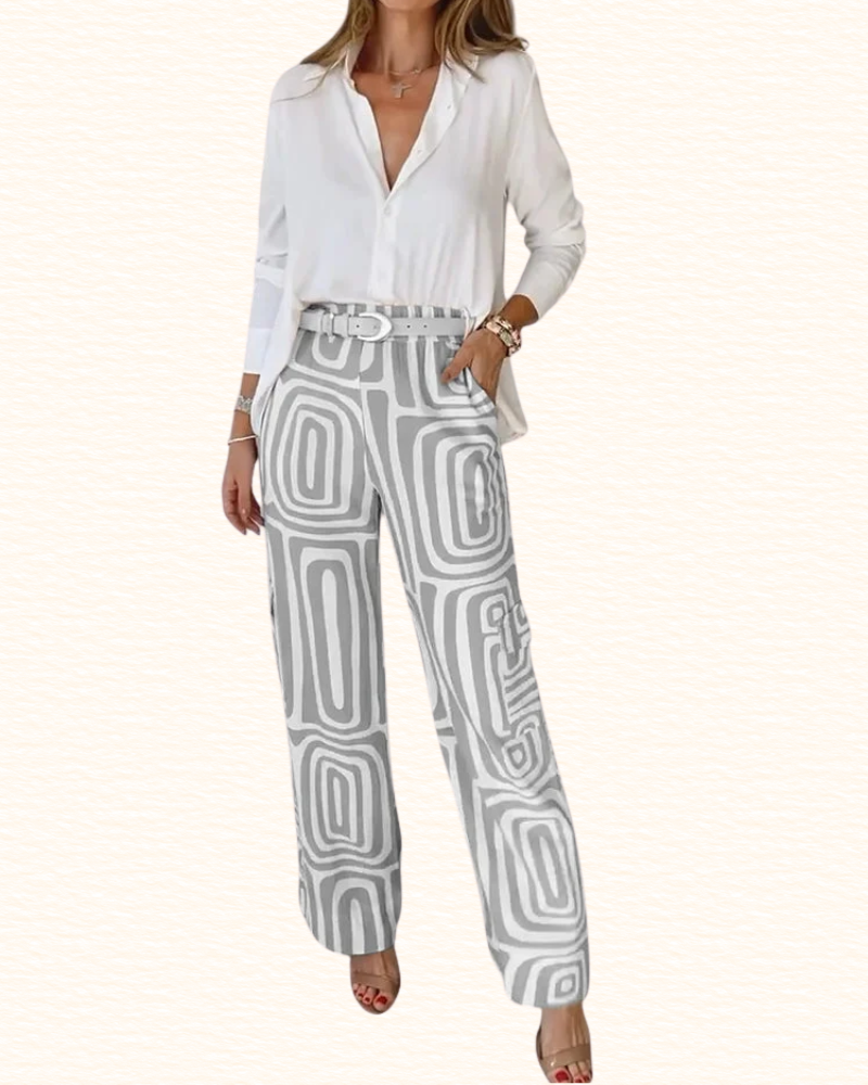 Ensemble Avec Ceinture Pour Femme | Chemisier Et Pantalon Imprimé