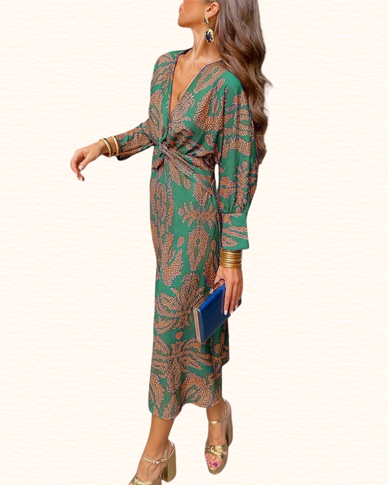Robe Imprimée À Col V Pour Femme | Maxi