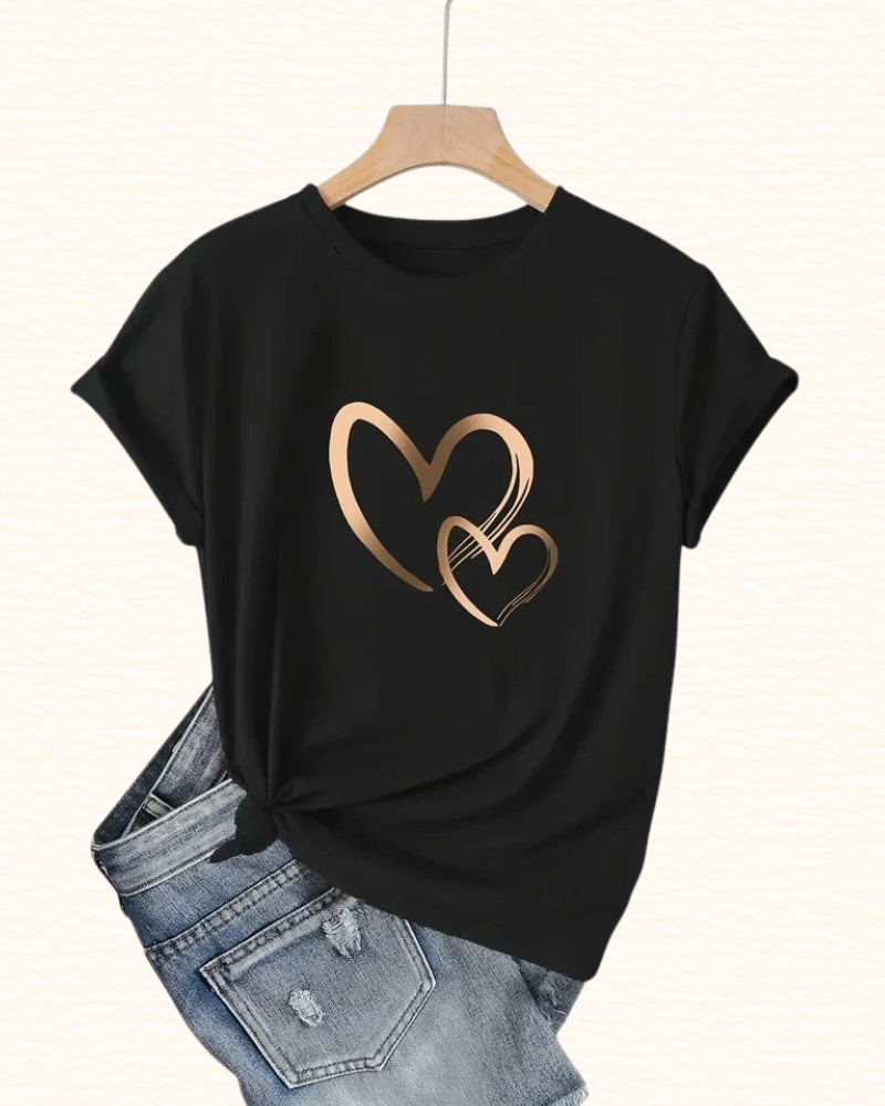 T-Shirt À Double Cœur Pour Femme | Col Rond