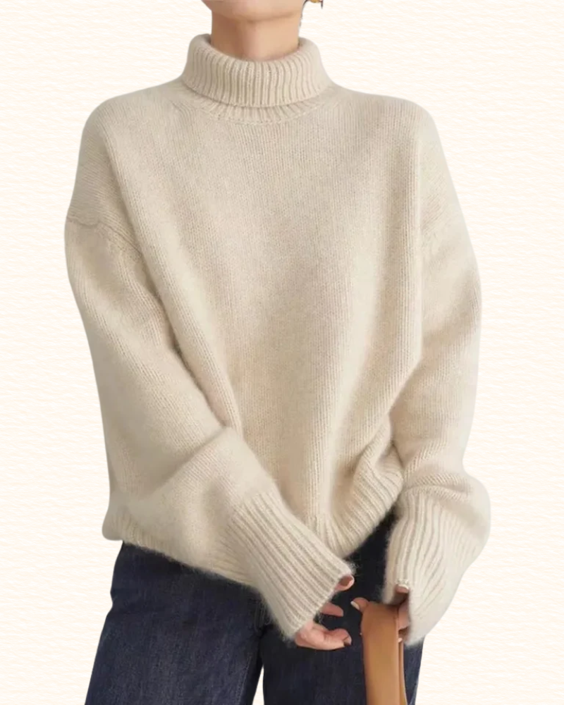 Pull Uni À Col Montant Pour Femme | Finitions Côtelées