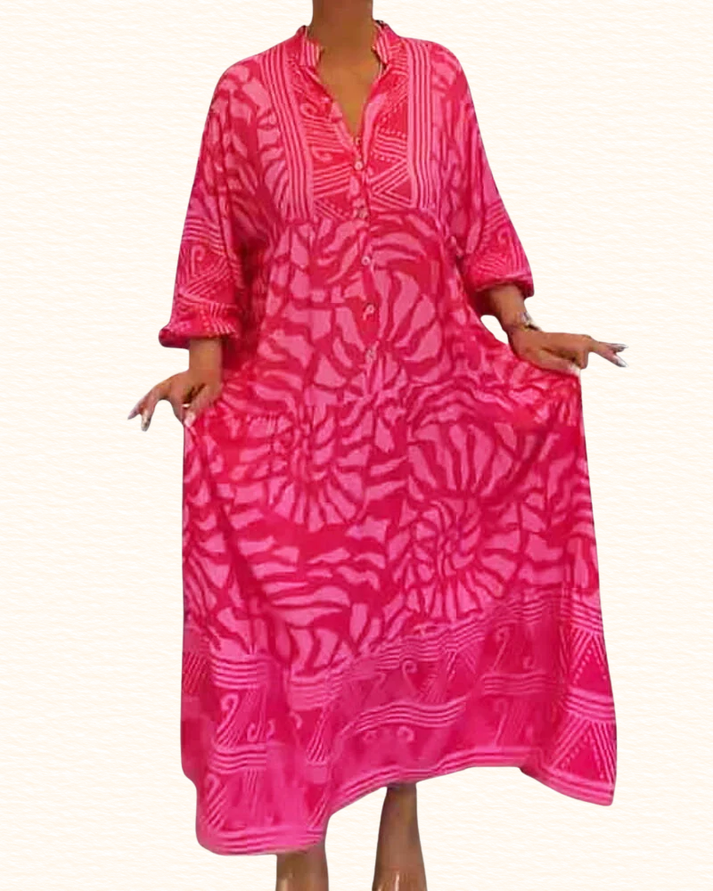 Robe Imprimée À Manches Mi-Longues Pour Femme | Maxi