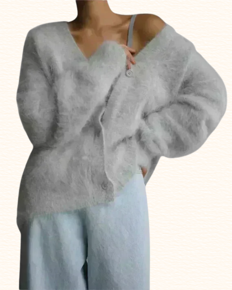 Cardigan Ample Pour Femme | Col V Et Aspect Duveteux