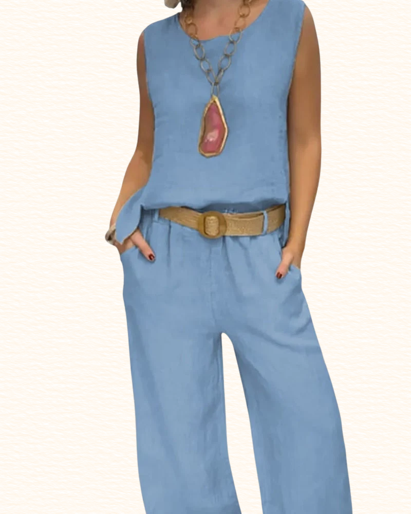 Ensemble Sans Manches Pour Femme | Col V Et Pantalon Large