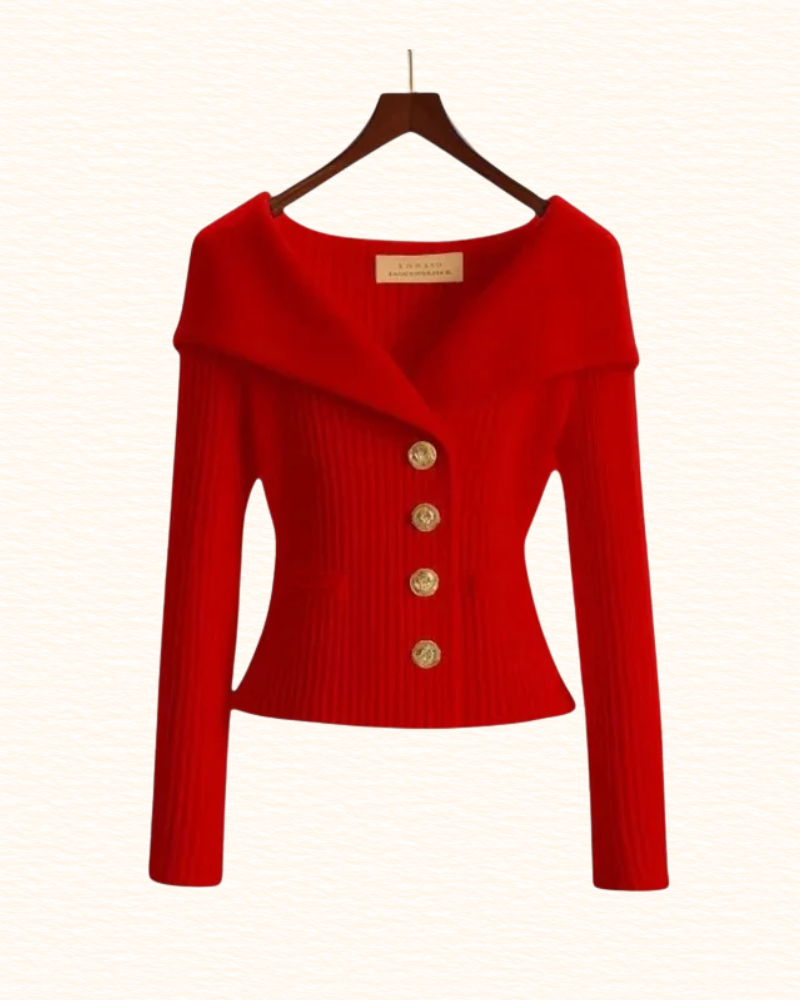 Cardigan Court Pour Femme | Col Large Et Boutons Dorés