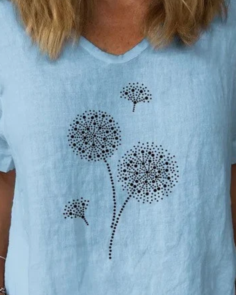 Blouse À Motifs De Pissenlits Pour Femme | Col Rond