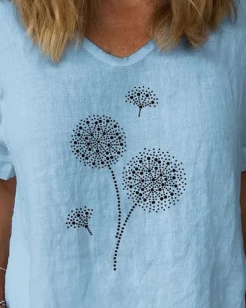 Blouse À Motifs De Pissenlits Pour Femme | Col Rond