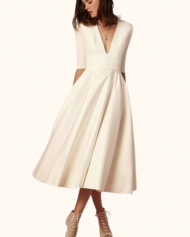 Robe Évasée À Col V Pour Femme | Midi