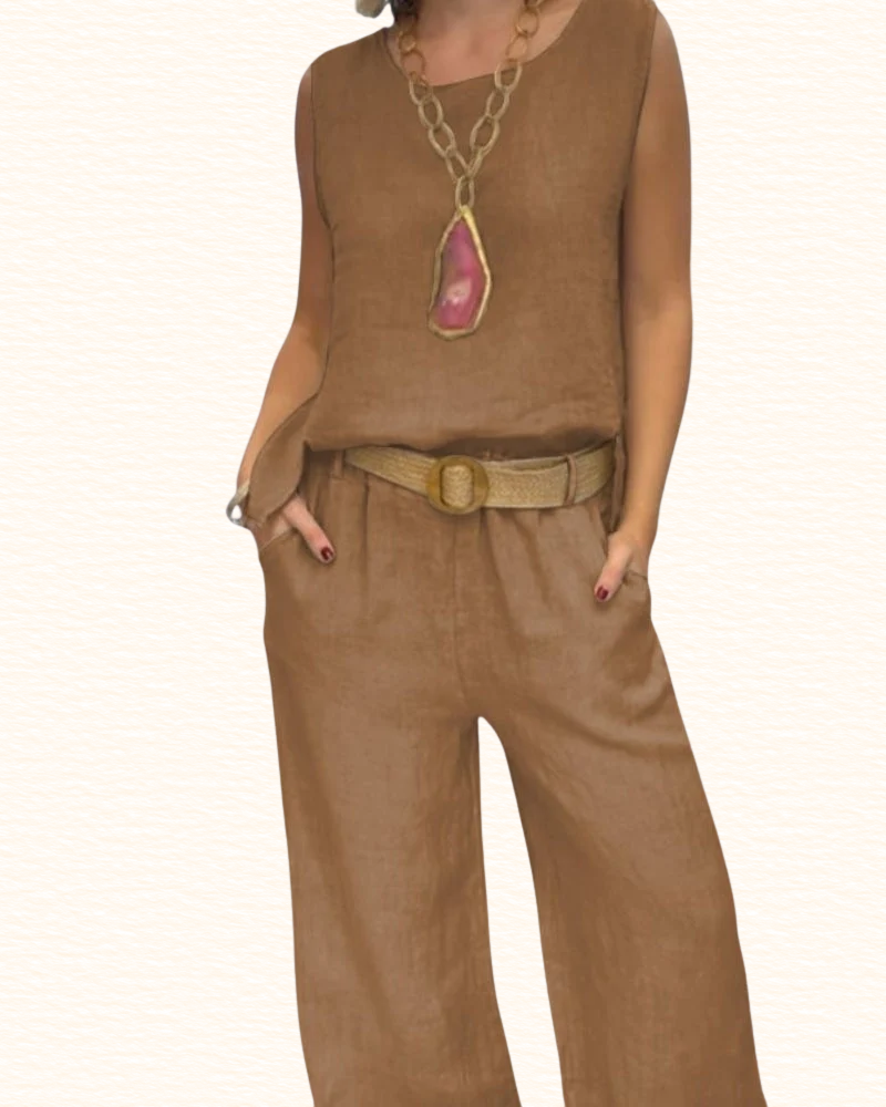 Ensemble Sans Manches Pour Femme | Col V Et Pantalon Large