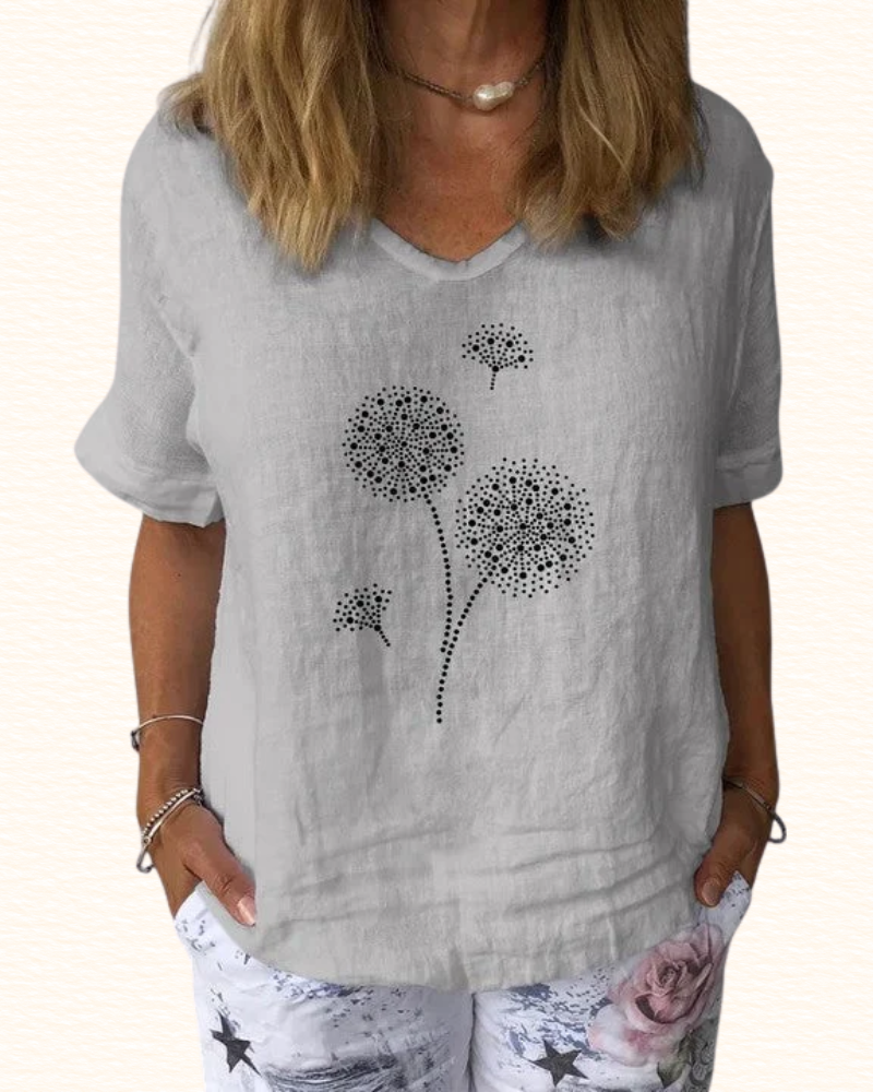 Blouse À Motifs De Pissenlits Pour Femme | Col Rond