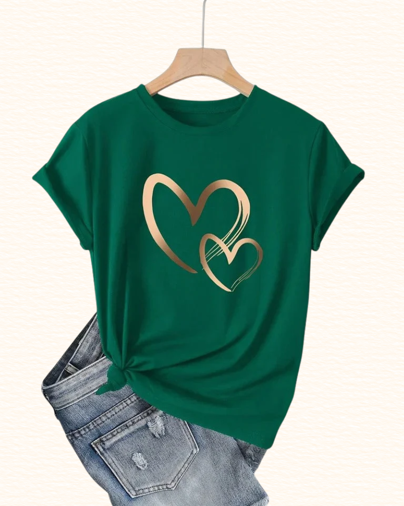 T-Shirt À Double Cœur Pour Femme | Col Rond
