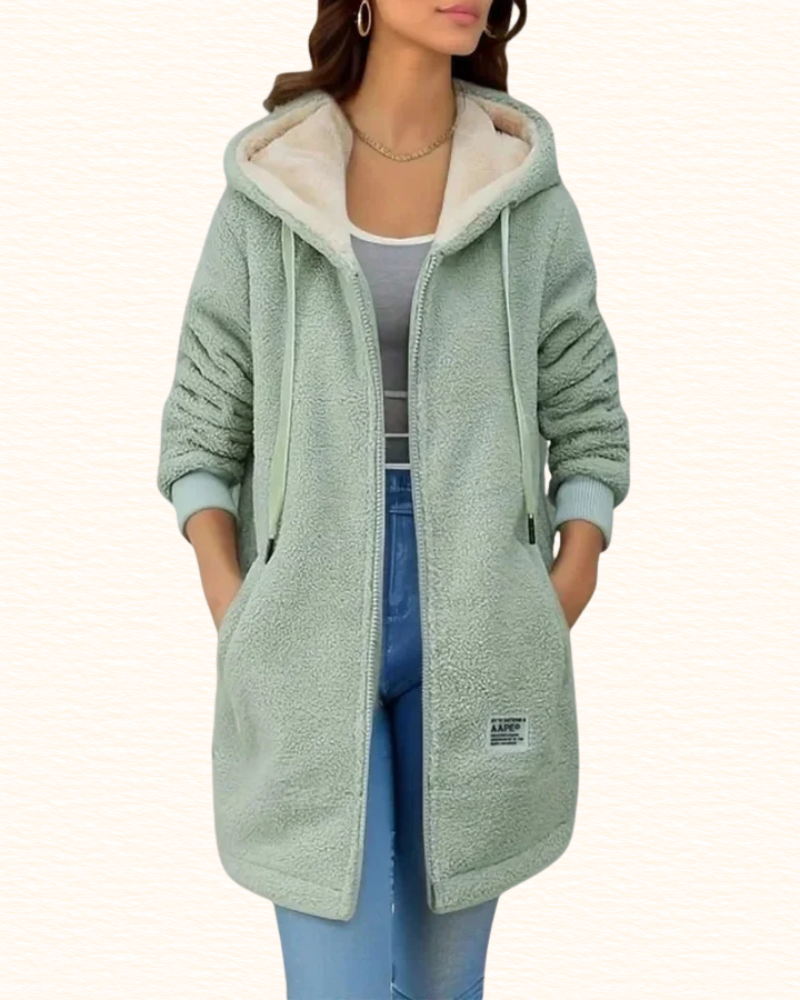 Veste Longue À Capuche Pour Femme | Texture Bouclée