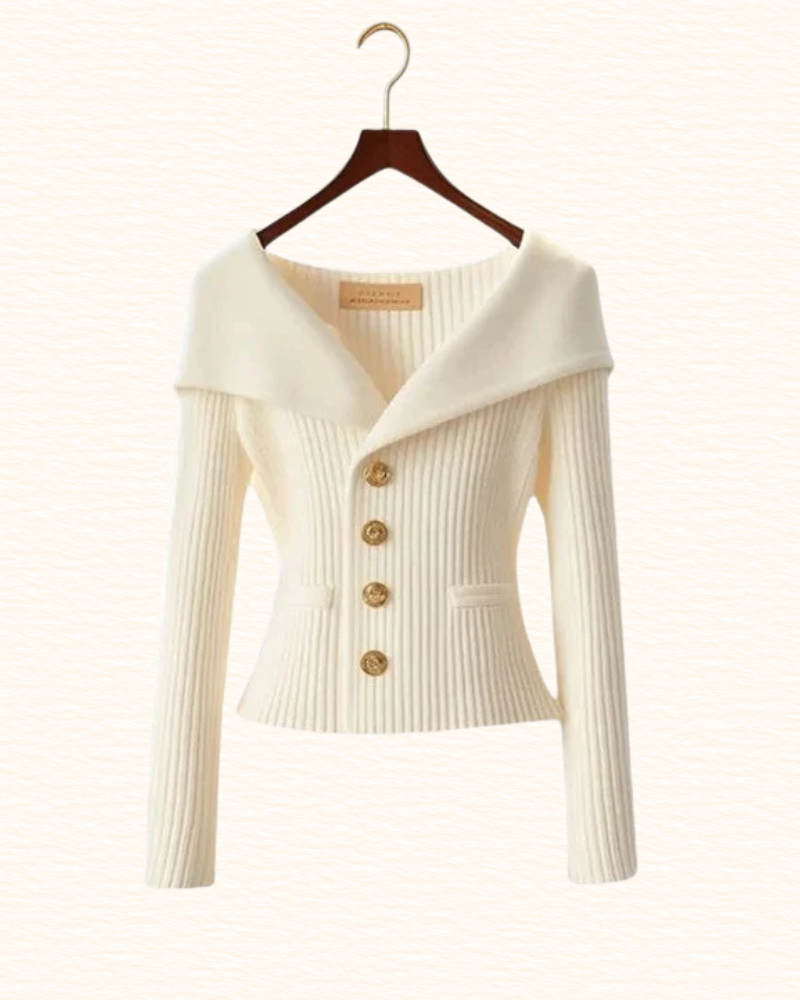 Cardigan Court Pour Femme | Col Large Et Boutons Dorés