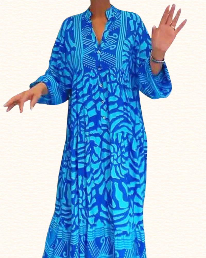 Robe Imprimée À Manches Mi-Longues Pour Femme | Maxi