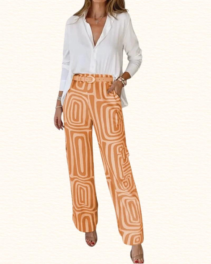 Ensemble Avec Ceinture Pour Femme | Chemisier Et Pantalon Imprimé