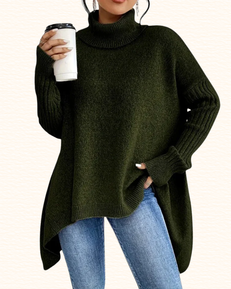 Pull Long À Col Roulé Pour Femme | Ourlet Asymétrique