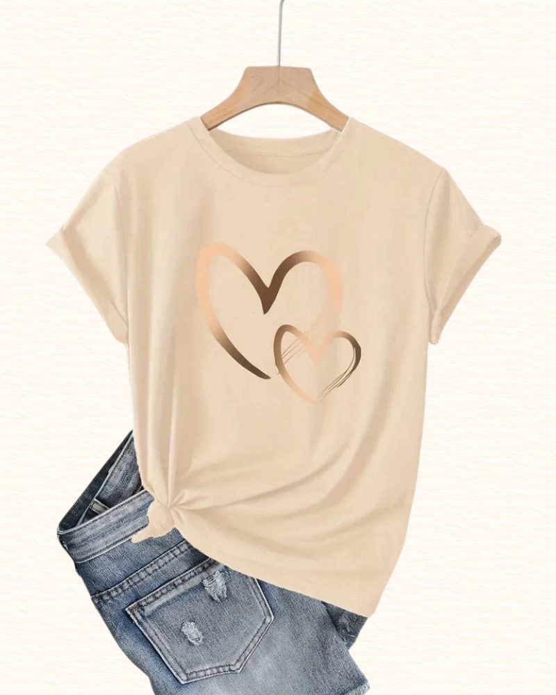 T-Shirt À Double Cœur Pour Femme | Col Rond