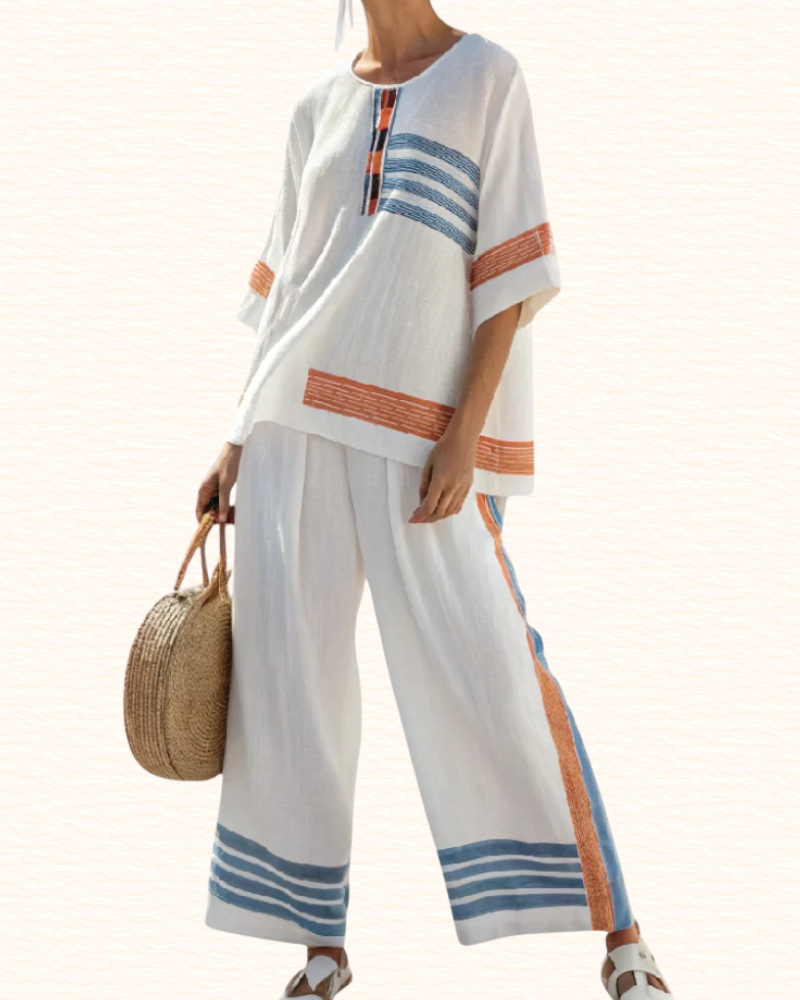 Ensemble À Rayures Pour Femme | Blouse Et Pantalon Large