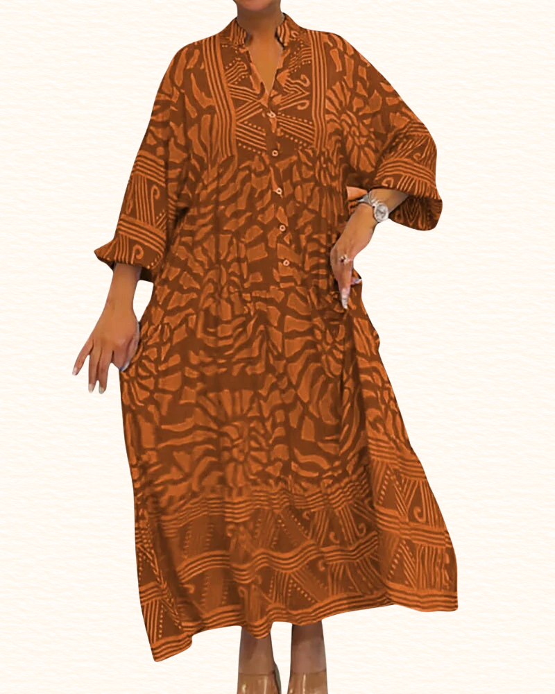 Robe Imprimée À Manches Mi-Longues Pour Femme | Maxi