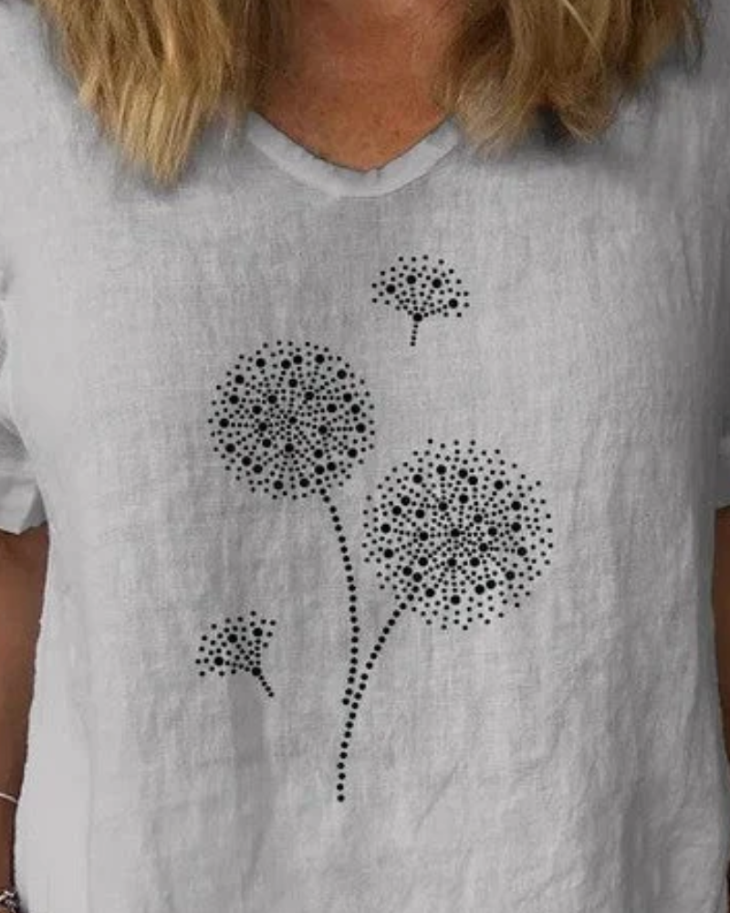 Blouse À Motifs De Pissenlits Pour Femme | Col Rond