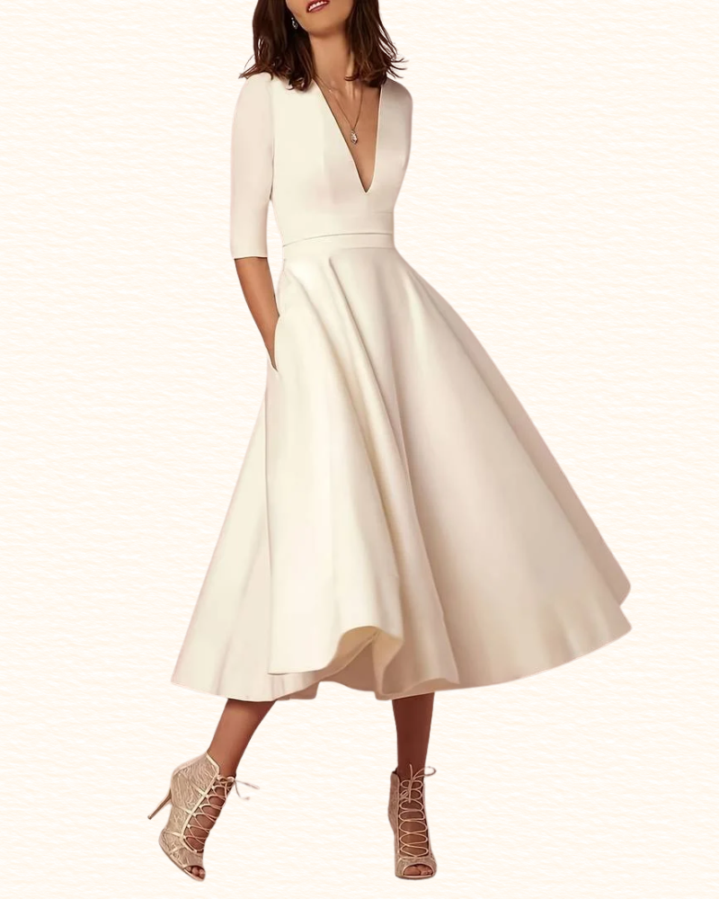 Robe Évasée À Col V Pour Femme | Midi