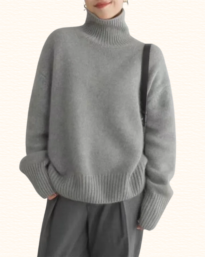 Pull Uni À Col Montant Pour Femme | Finitions Côtelées